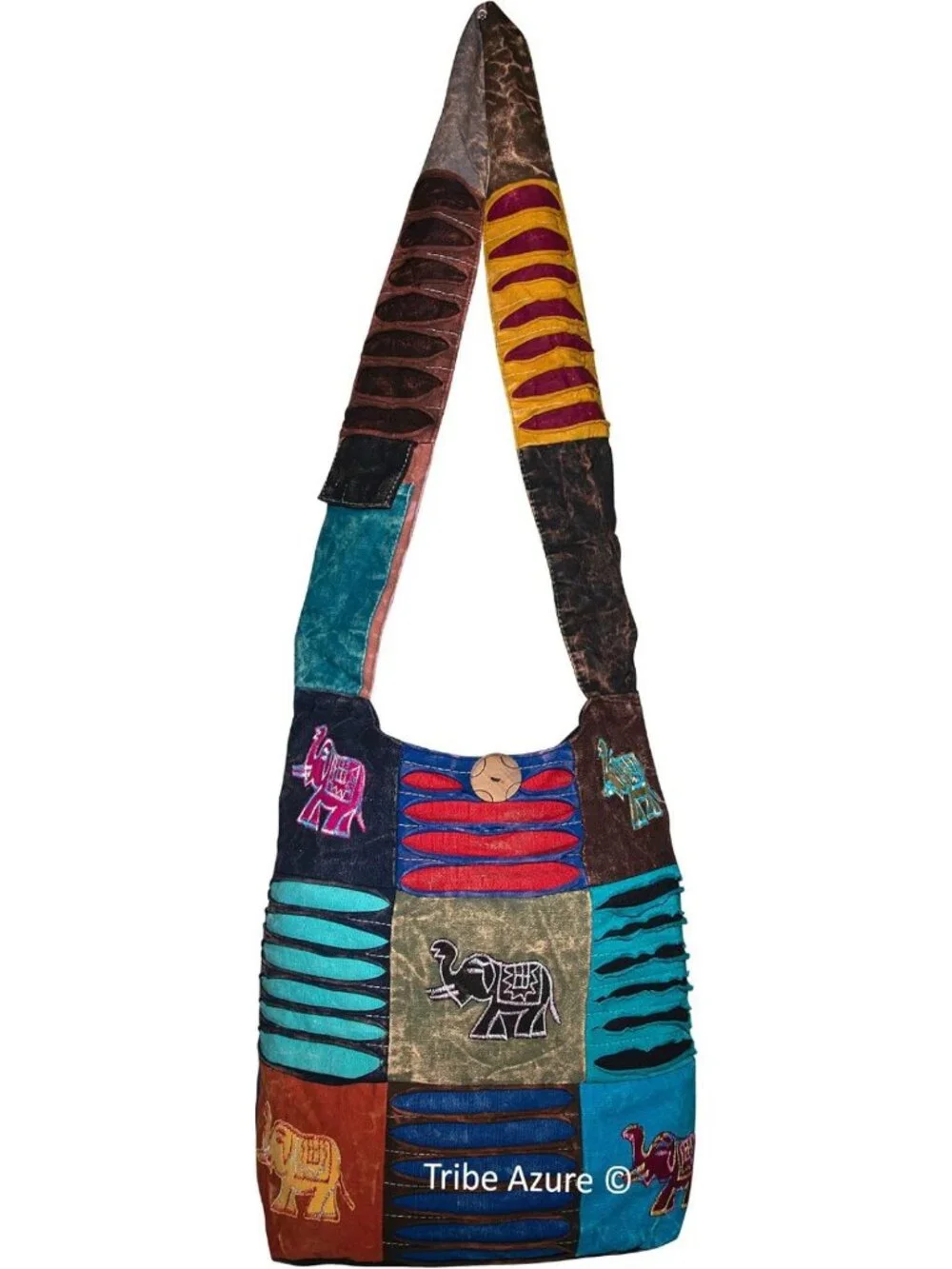 Colorful Boho Shoulder Bag for Women - Sling Slouchy Hippie Style (Elephant